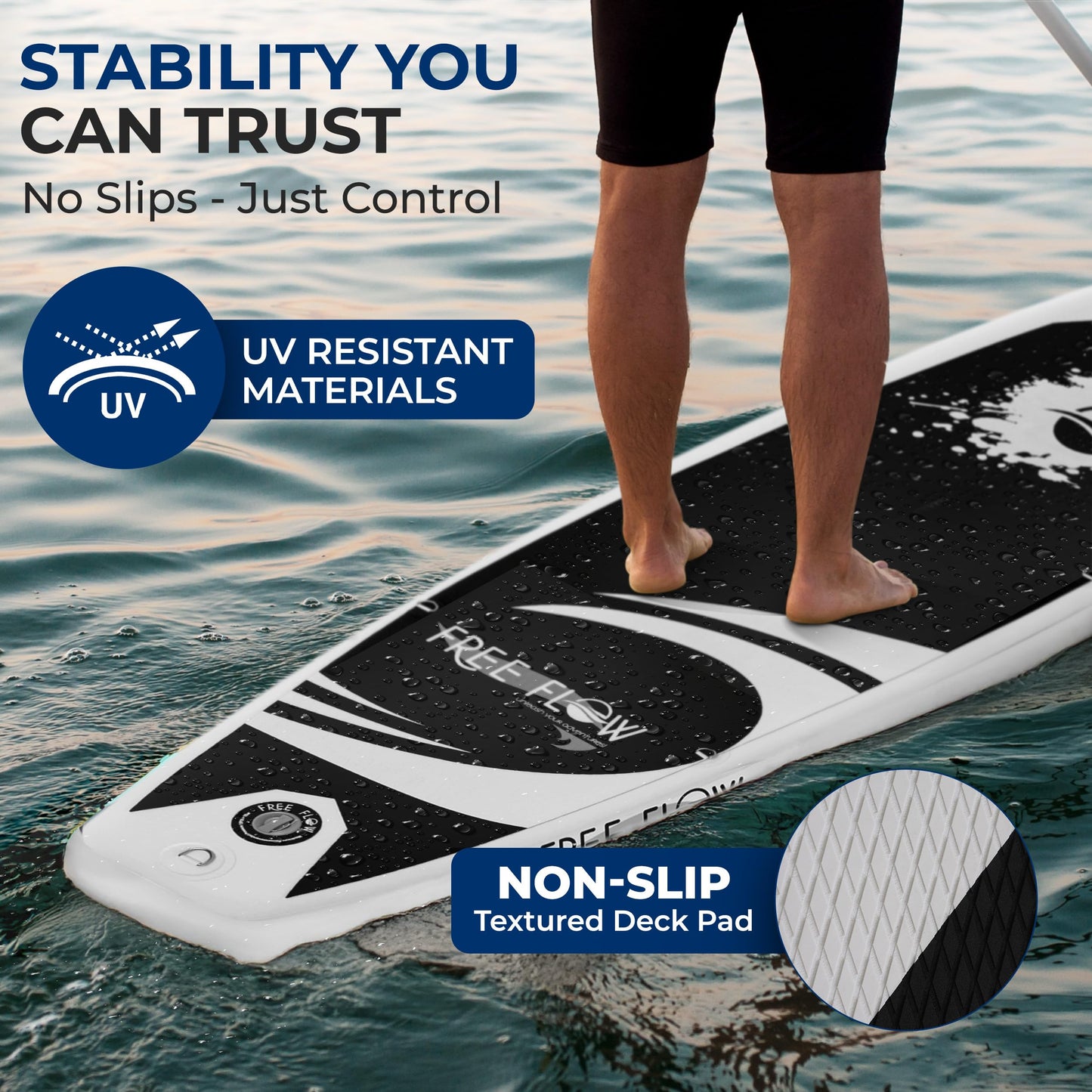 SereneLife 10’6” Inflatable Stand Up Paddle Board with Premium SUP Accessories - 32” Wide Stable Design with Non-Slip EVA Deck Pad, for Youth and Adults, 275 lbs. Capacity