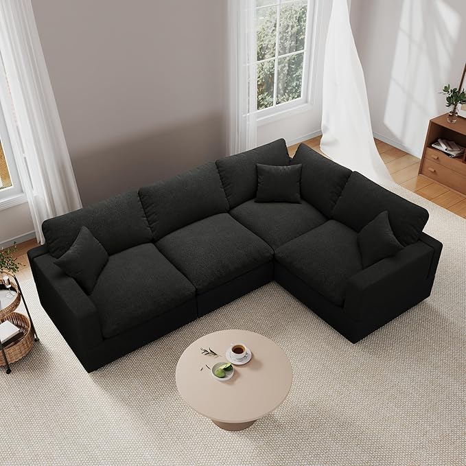 Cloud Couch Modular Sectional Sofa, 95.4" 4-Seater L Shaped Sectional Couches for Living Room, Convertible Cloud Sofa with Ottoman, Down Filled Wide & Deep Seat, Removable Washable Cushion Covers