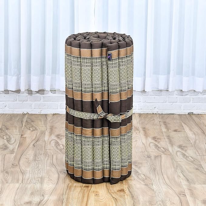 Leewadee - Foldable Floor Mattress - Japanese Roll Up Futon -Trifold Tatami Mat- Guest Floor Bed - Camping Mattress - Thai Massage Mat, Kapok Filled, 75 x 28 inches, Brown