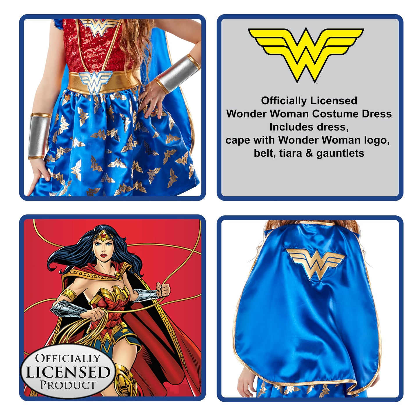 Rubies DC Comics: Wonder Woman Costume Tutu Dress with Cape for Kids, Girl's Medium