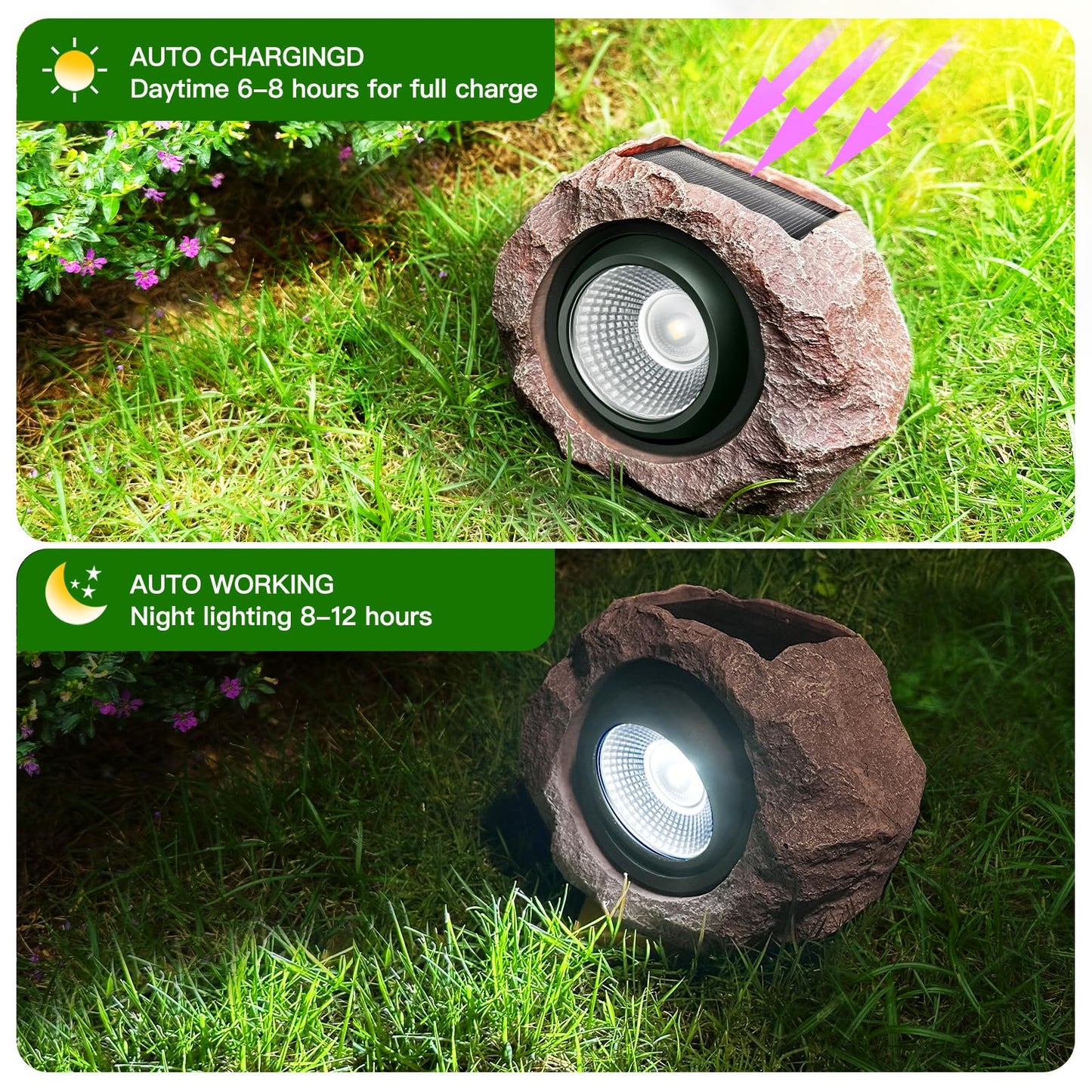 Timeflies Solar Rock Lights Outdoor, 1 Pack Super Bright Solar Spot Lights Outdoor IP65 Waterproof Yard Lights, Auto On/Off Garden Lights for Paths, Sidewalks, Yards, Landscapes, Patios