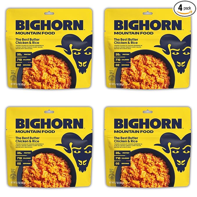 BIGHORN Mountain Food The Best Butter Chicken and Rice - contains 4 packs | 8 servings | 140g Protein | 2,840 Calories - p...