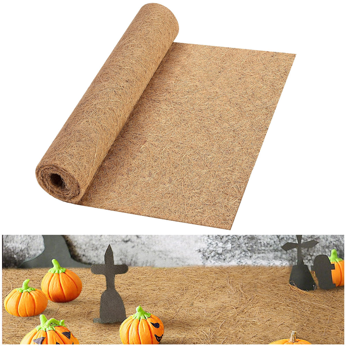 EBaokuup 43.3 x 15.7 Inch Halloween Village Accessories Mat,Spooky Village Landscape Accents Fiber Mat,Fall Natural Coconut Coir Liner Accessories for Halloween Autumn Town Scene Landscape Decoration