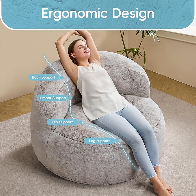 Hobestluk Bean Bag Chair Giant Bean Bag Chairs for Adults Big Bean Bag Chair with Memory Foam Filler Adults Large Beanbag with Faux Fur Cover for Bedroom (Plush Brown,Large)