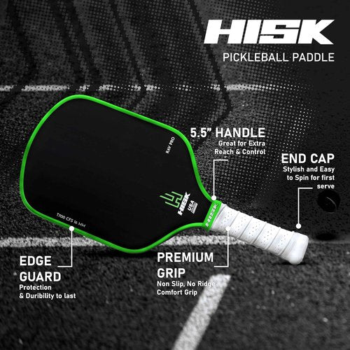 HISK RAV PRO Pickleball Paddle - Ultimate HIGH END 16mm Japanese Toray T700 Raw Carbon Fiber CFS w/Excellent GRIT Roughness Texture, Aero Dynamic Curve, USAPA Approved, Non Slip Grip