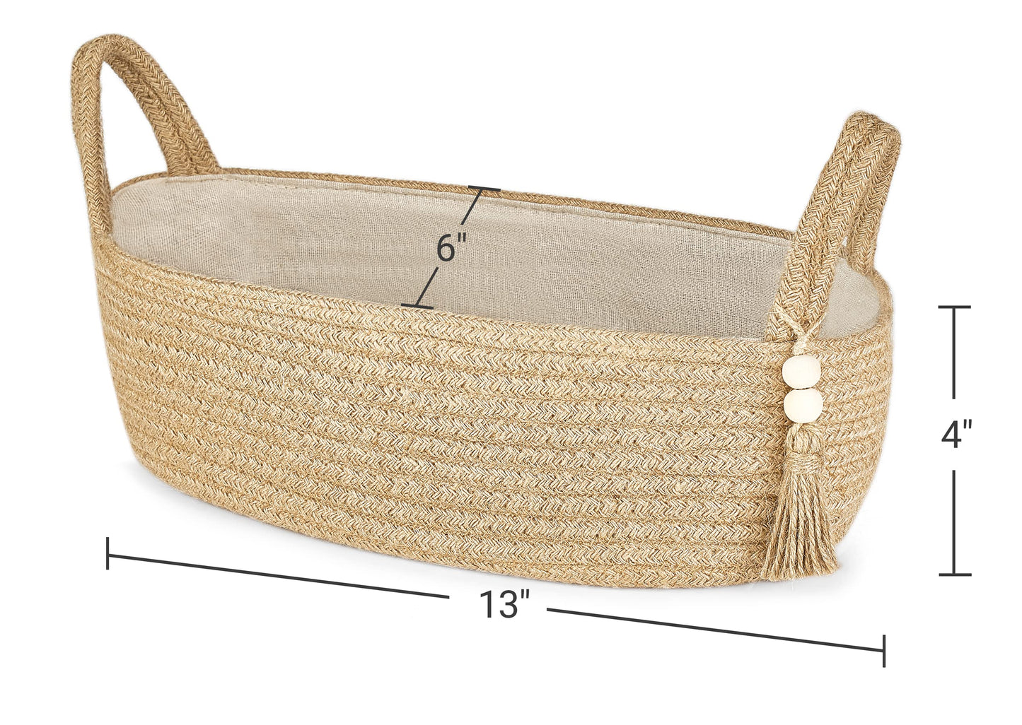 Mkono Small Storage Basket for Toilet Tank Top Boho Bathroom Decor Woven Rope Toilet Paper Tray Organizer for Shelf Bedroom Living Room, Jute, 1 Pack, 13" L x 6" W