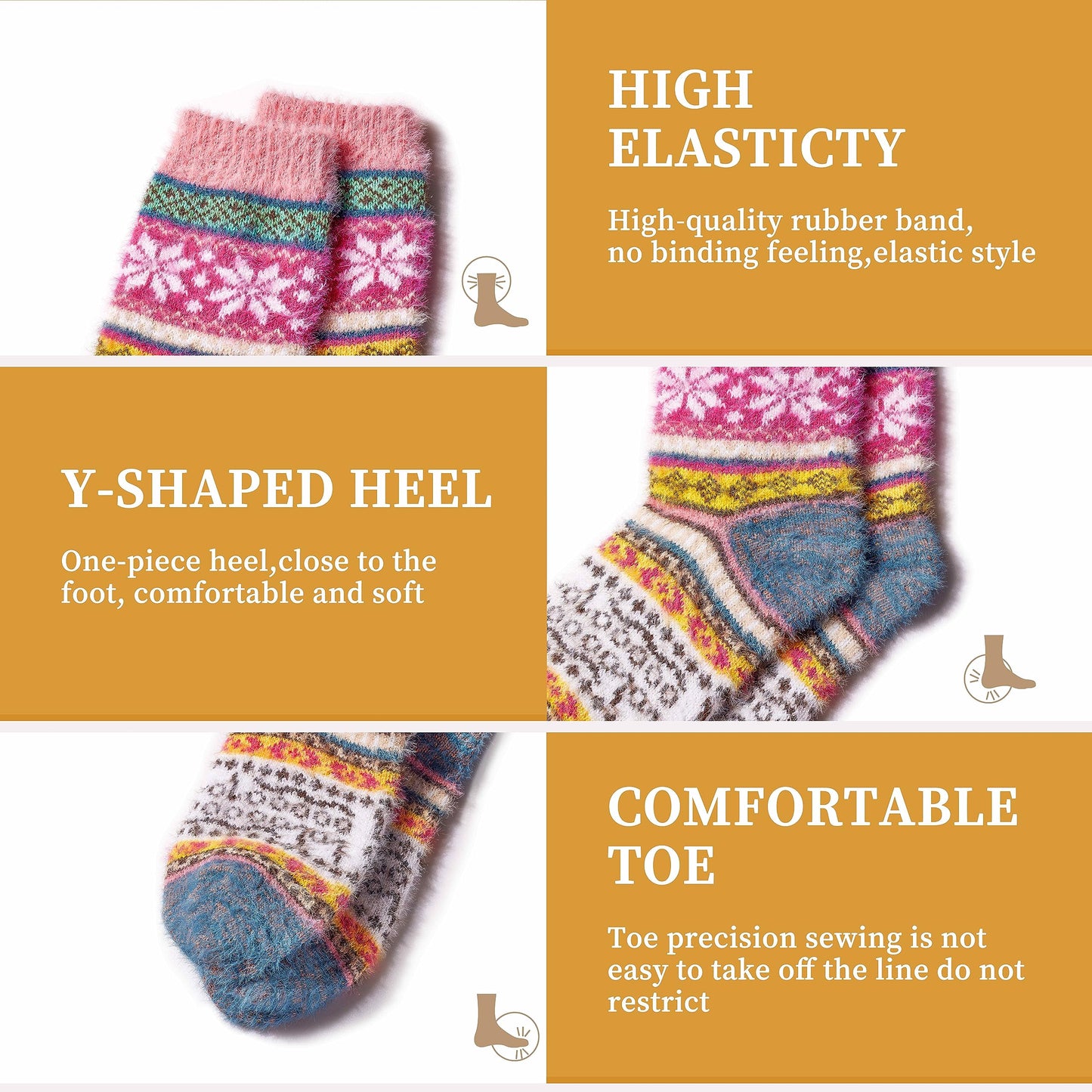 ICEIVY 5 Pair Fuzzy Cozy Fluffy Socks for Women, Warm Comfy Soft Casual Home Sleep Winter Wool Socks, Gifts for Women