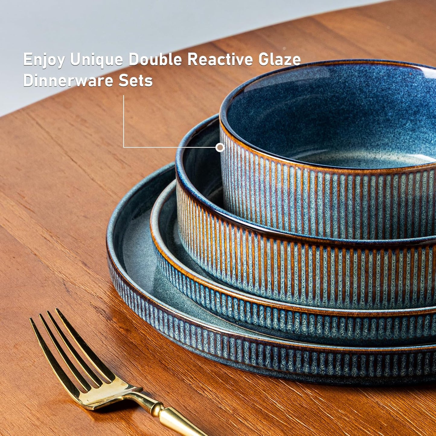 GBHOME Stoneware Dinnerware Sets for 8,Round Reactive Glaze Ceramic Plates and Bowls Set,Highly Scratch Resistant| Dishwasher & Microwave Safe Dishes Set,Service for 8(24Pcs)