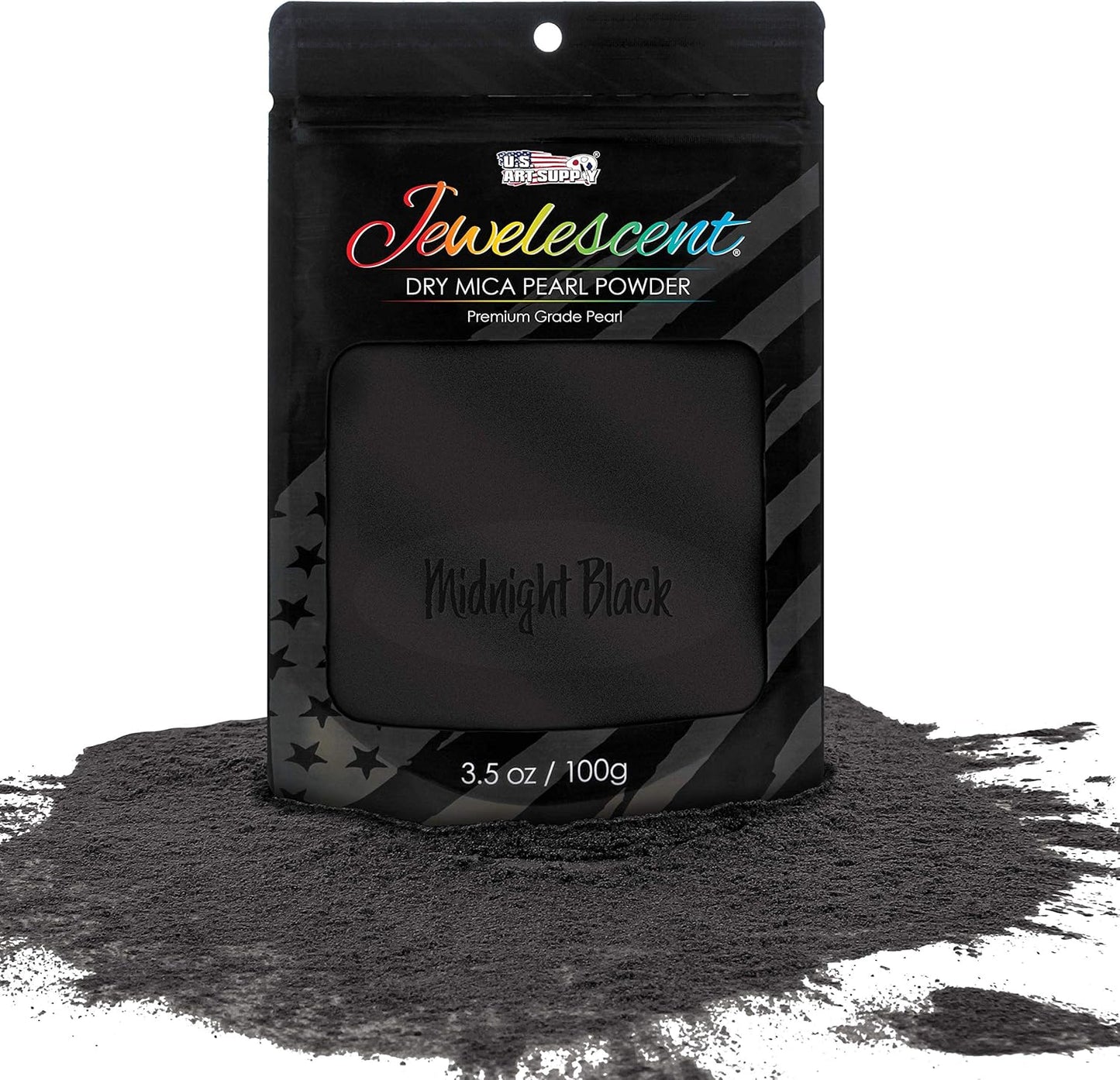 U.S. Art Supply Jewelescent Mica Pearl Pigment Powder, Midnight Black 3.5 oz (100g) Pouch - Cosmetic Grade, Epoxy Resin Color Pigment, Mica Powder for Resin, Soap, Slime, Candle Dye, Art, Crafts