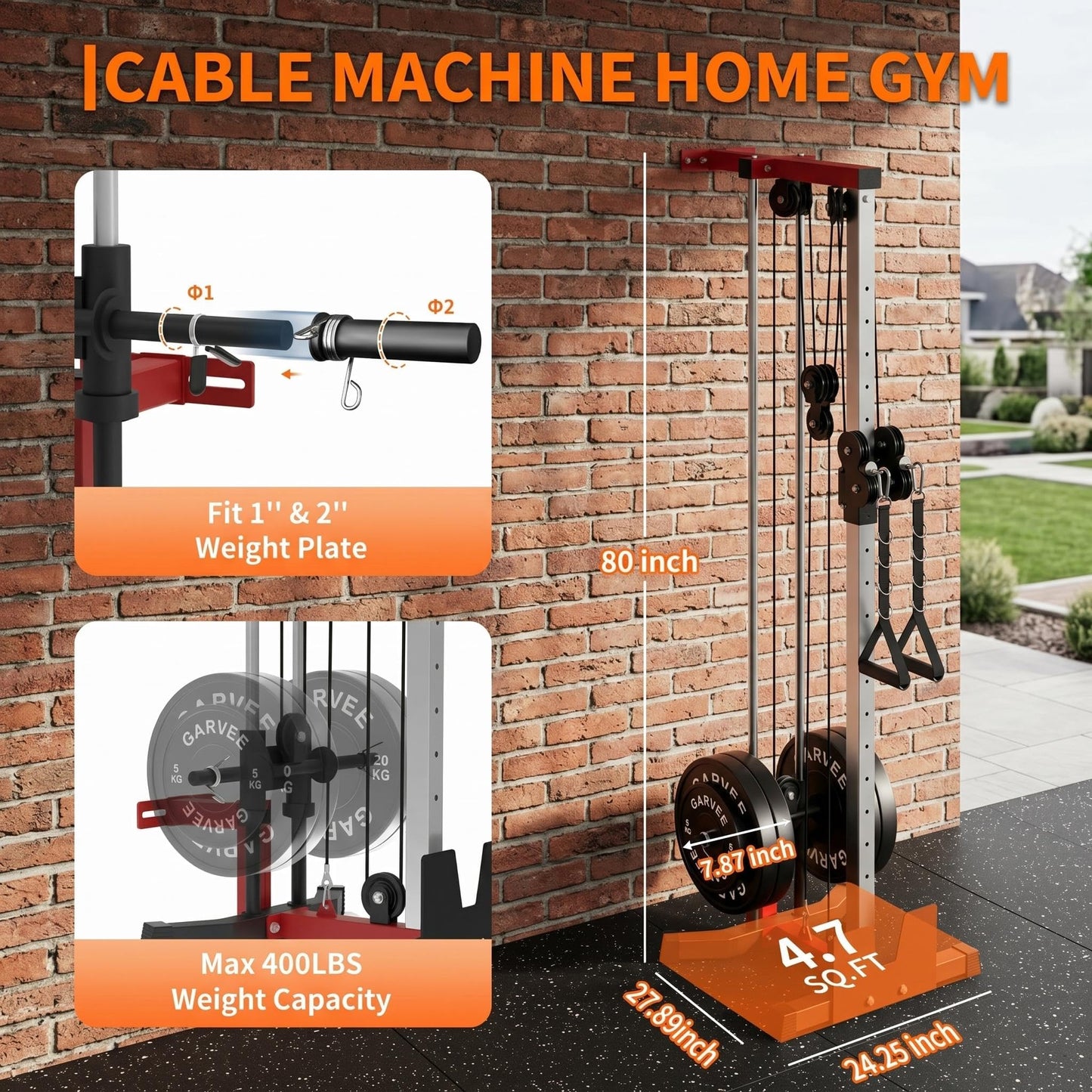 Garvee Wall Mount Cable Machine, Dual Pulley Cable Crossover System with 19 Adjustable Positions & 400LBS Capacity - All-in-1 Home Gym Equipment with Accessories for Strength Training