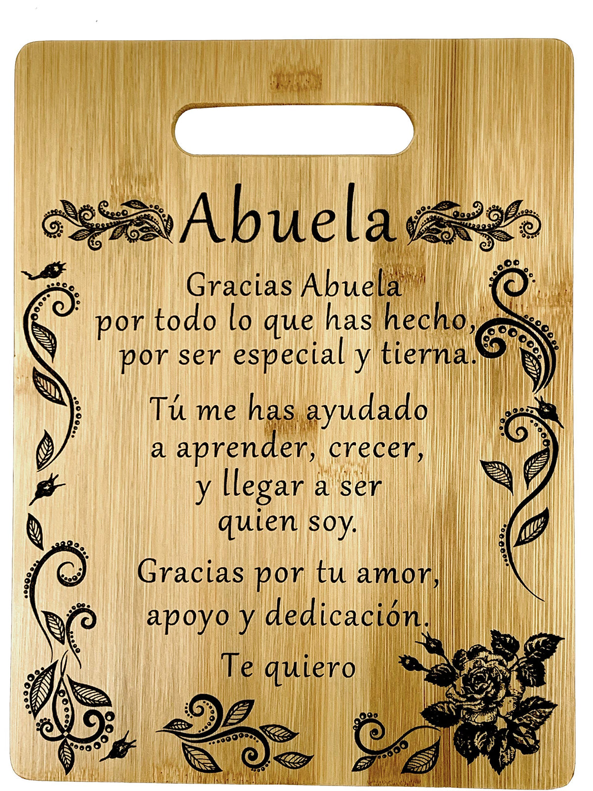 Regalo para abuela: tabla de cortar de bambú grabada - Gift for Grandma in Spanish-Engraved bamboo cutting board 9"x12" - Abuelita Gift for Birthday, Christmas, Mother's Day