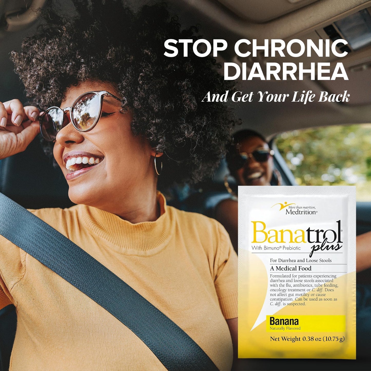 Banatrol® Natural Anti-Diarrheal with Prebiotics, Relief from Chronic Diarrhea, IBS, Recurring Diarrhea, Clinically Supported Medical Food, Non-Constipating, 25 Servings (Banana)
