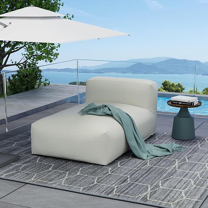 OPEAK Outdoor Bean Bed Chair Sun Lounger, Outdoor Couch Sofa for Patio & Pool, Foam Filling Day Bed Furniture, Comfy Lazy Sofa for Outside, Water-Resistant Seating Lounge Chair, Light Green