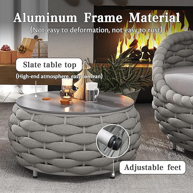 ercimi 4 Pieces Set Aluminum Outdoor&Indoor Sofa, Modern Patio Furniture Set Conversation Set with Soft Cushion and Coffee Table for Balcony Garden，Grey