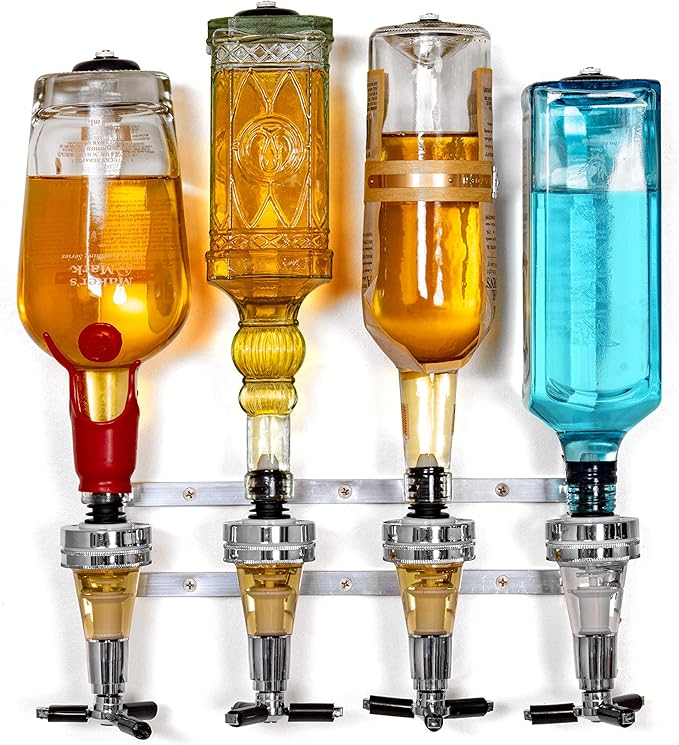 Wyndham House Liquor Dispenser - 4-Bottle Drinks, Alcohol Station - Wall-Mounted Cocktail Tap, Push-Release Valves, Rubber...