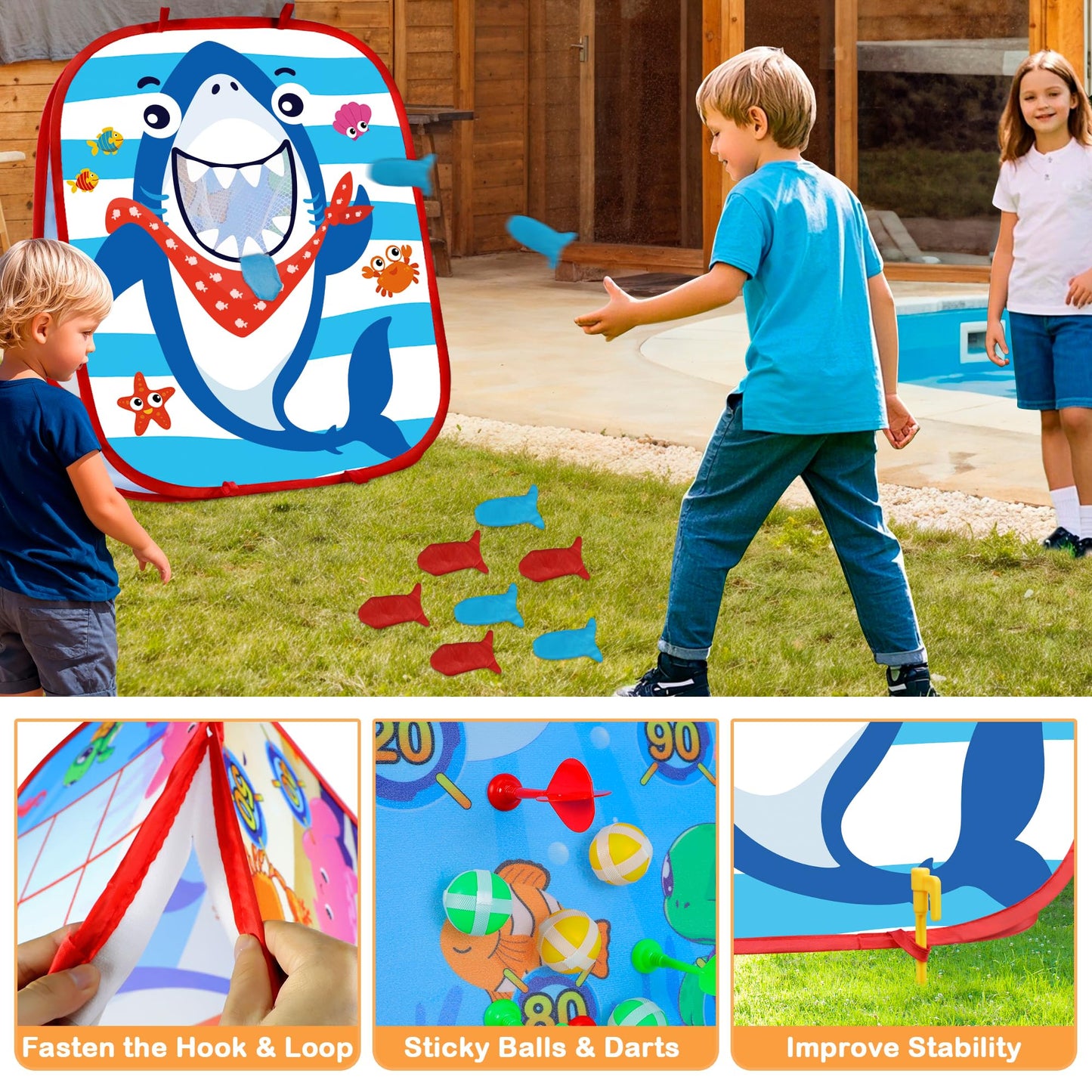 Bean Bag Toss Outdoor Outside Games Toys for Kids Ages 4 8 Under The Sea Summer Kids Outdoor Games Shark Toys Dart Game for Toddlers 3-5 Beach Ocean Themed Party Gifts for Boys Girls Family Yard Game