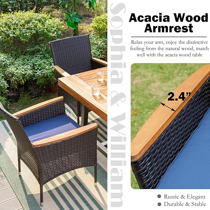 Sophia & William Rattan Patio Chairs Set of 4, 4 Pcs Wicker Outdoor Dining Chairs with Seat Cushions & Wood Armrest