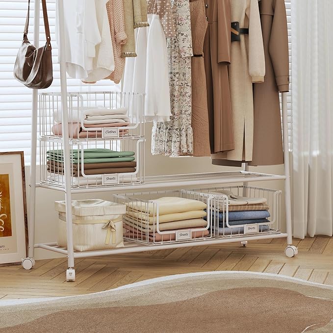 3-Tier Stackable Closet Organizers and Storage, Clothes Shelf Organizer, Foldable Wire Basket Bins, Sweater Storage for Closet and Pantry,11.8" D x 15.7" W,White