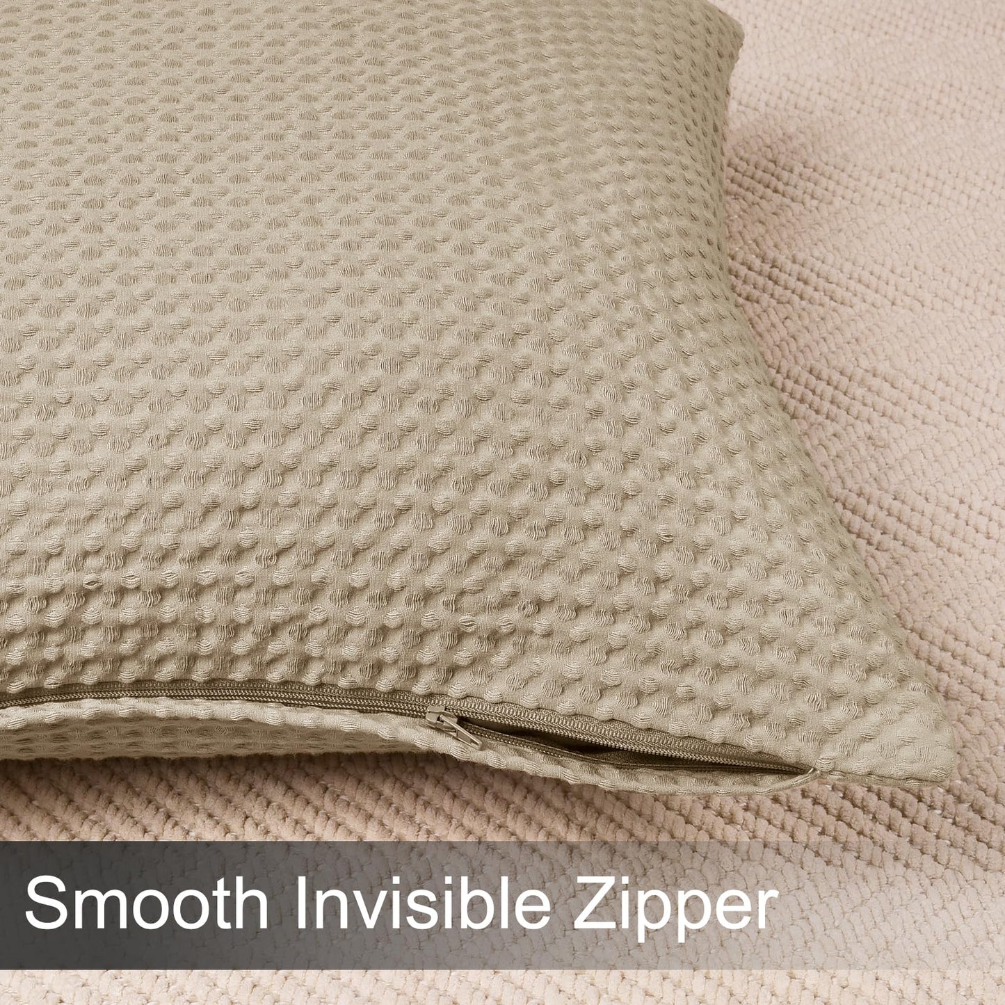 PHF 100% Cotton Waffle Weave Lumbar Pillow Cover 12" x 20", No Insert, 2 Pack Elegant Home Decorative Rectangle Throw Pillow Covers for Bed Couch Sofa, Khaki