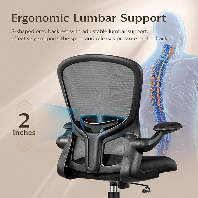 FelixKing Office Desk Chairs, Ergonomic PC Desk Chair with Wheels, Adjustable Lumbar Support and Height, Swivel Computer Chair with Flip-up Armrests, Ergo Mesh Backrest for Working (Black, Pack of 8)