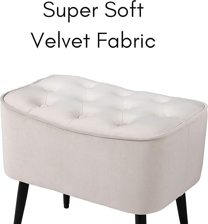 BIRDROCK HOME Tufted Curve Ottoman Velvet Foot Stool - Upholstered Padded Footrest for Living Room or Bedroom - Small Cushioned Accent Chair for Couch, Sofa, Extra Seating - Modern Furniture - Tan