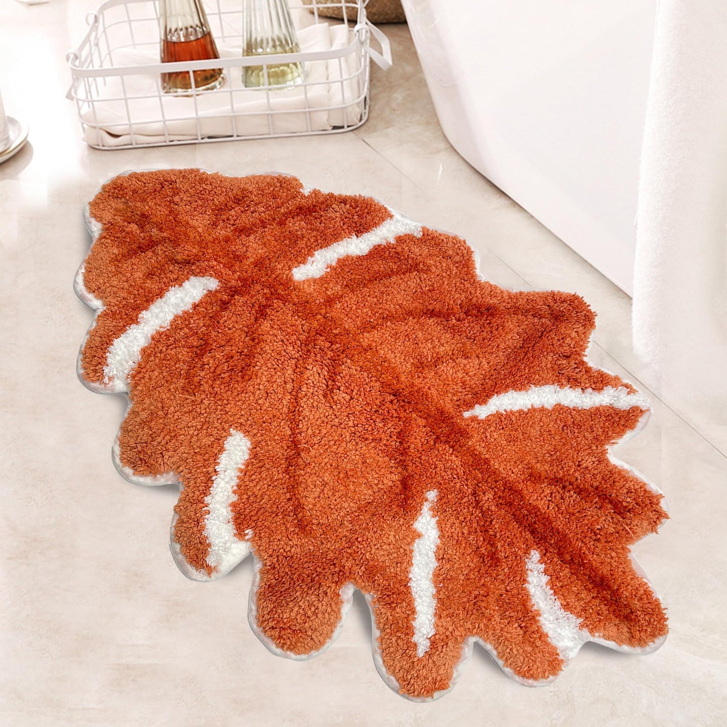 Hexagram Fall Bathroom Rugs, Fall Bathroom Decor, Autumn Maple Leaf Rugs, Farmhouse Decorations for Home, Non-Slip 18x28 Inches
