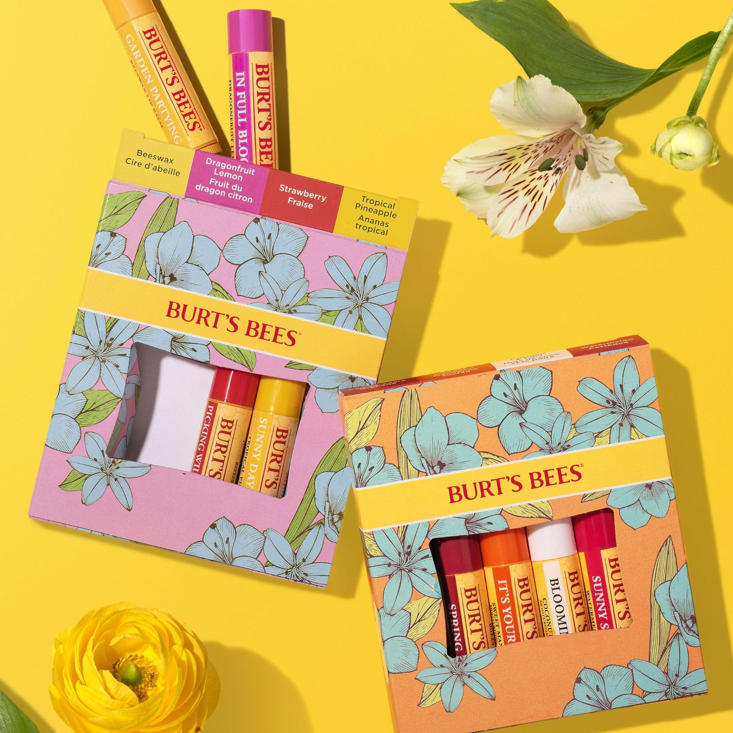 Burt's Bees Gifts Ideas - In Full Bloom Lip Balm Set, Original Beeswax, Dragonfruit Lemon, Tropical Pineapple & Strawberry, Natu
