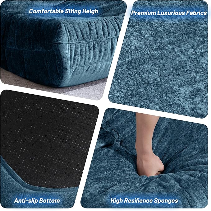 HABUTWAY Bean Bag Chair, Giant Bean Bag Chairs for Adults, Bean Bag Sofa with Filler Faux Fur, Memory Foam Bean Bag Couches Fireside Lazy Sofa for Living Room, Bedroom, Office (Navy Blue)