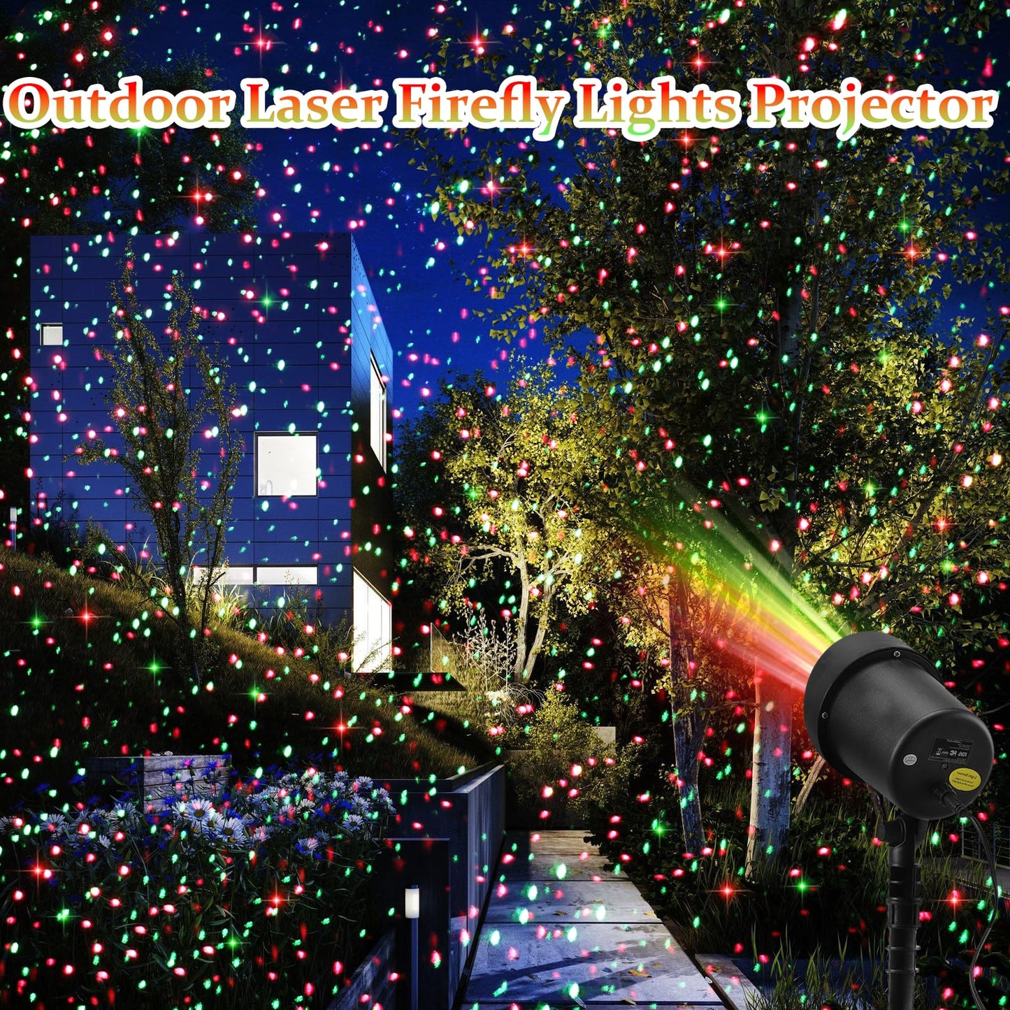 Laser Projector Lights Outdoor for Christmas, Motion Laser Lights Projector, Red & Green Stars Starry Show Dynamic Patterns for Xmas Seasonal Decorative Lighting House Wall Tree Patio Front Yard Lawn