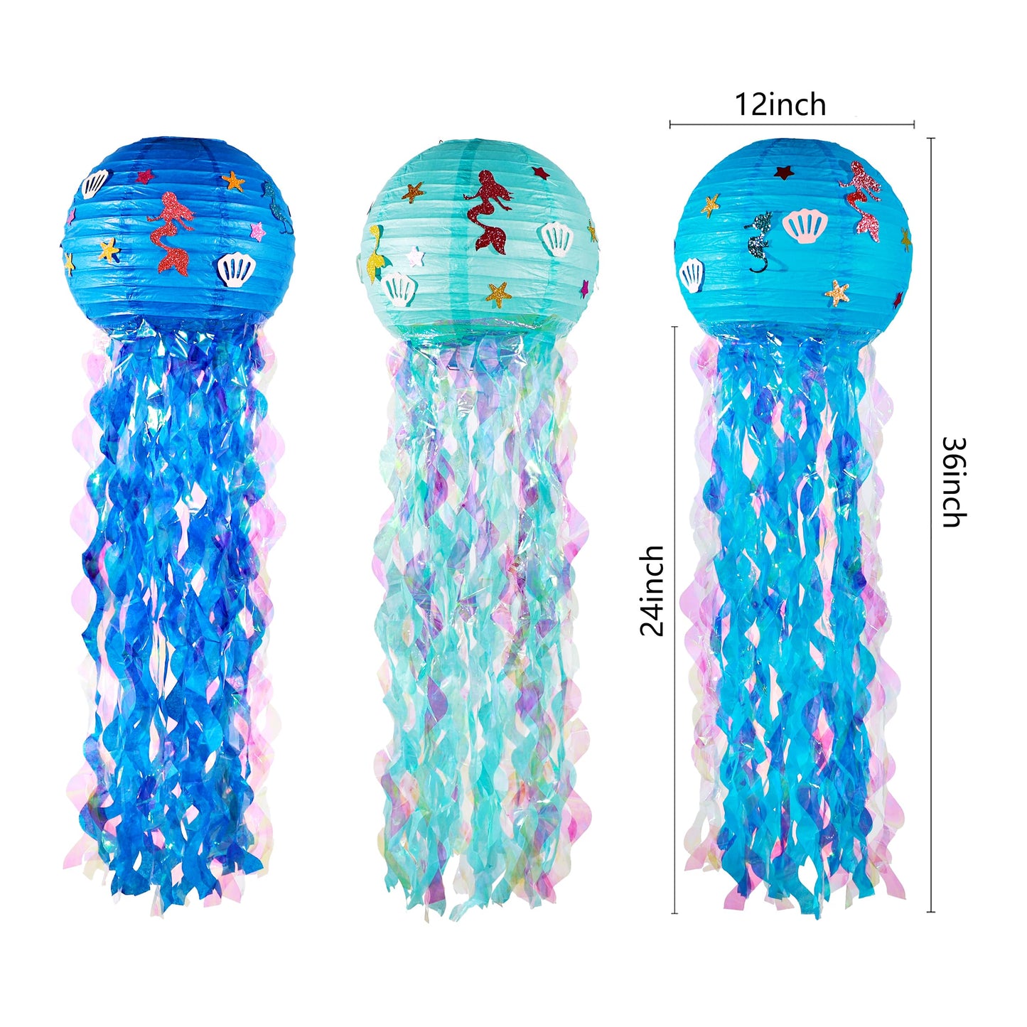 OBXT 12" Blue Jellyfish Lanterns - Mermaid Birthday Decorations, Under the Sea Party Supplies, Ocean Theme Hanging Jellyfish Decor for Classroom, Nautical Events, and Underwater Adventure (Set of 6)
