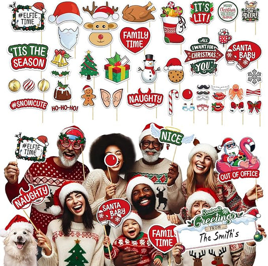 80 PCS Christmas Photo Booth Props Pre Assembled Funny Photo Props for Parties, Holiday Photobooth & Xmas Photoshoot Decor...