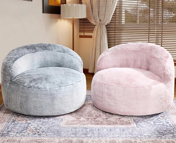 Hobestluk Bean Bag Chair Giant Bean Bag Chairs for Adults Big Bean Bag Chair with Memory Foam Filler Adults Large Beanbag with Faux Fur Cover for Bedroom (Plush Pink,Large)