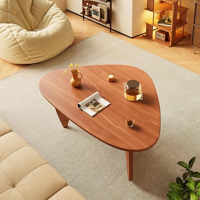 LUCKIIA Coffee Tables Wood Small Farmhouse Coffee Table Mid-Century Modern Wood Center Table for Living Room, Walnut, 35 Inch