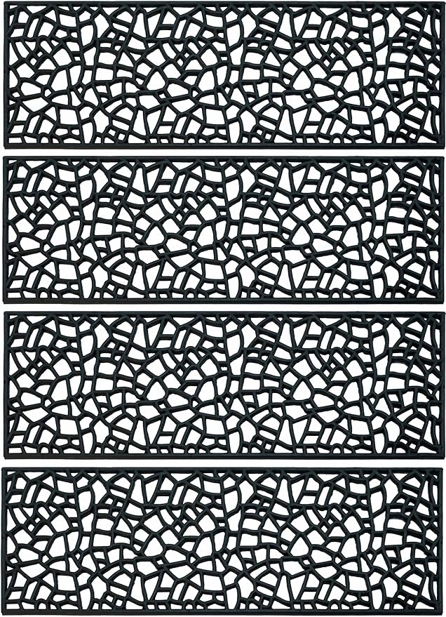 Set of 4 Rubber Stair Tread Mats 30 x 10 Inch Anti-Slip Outdoor Rug, Black – Web Pattern