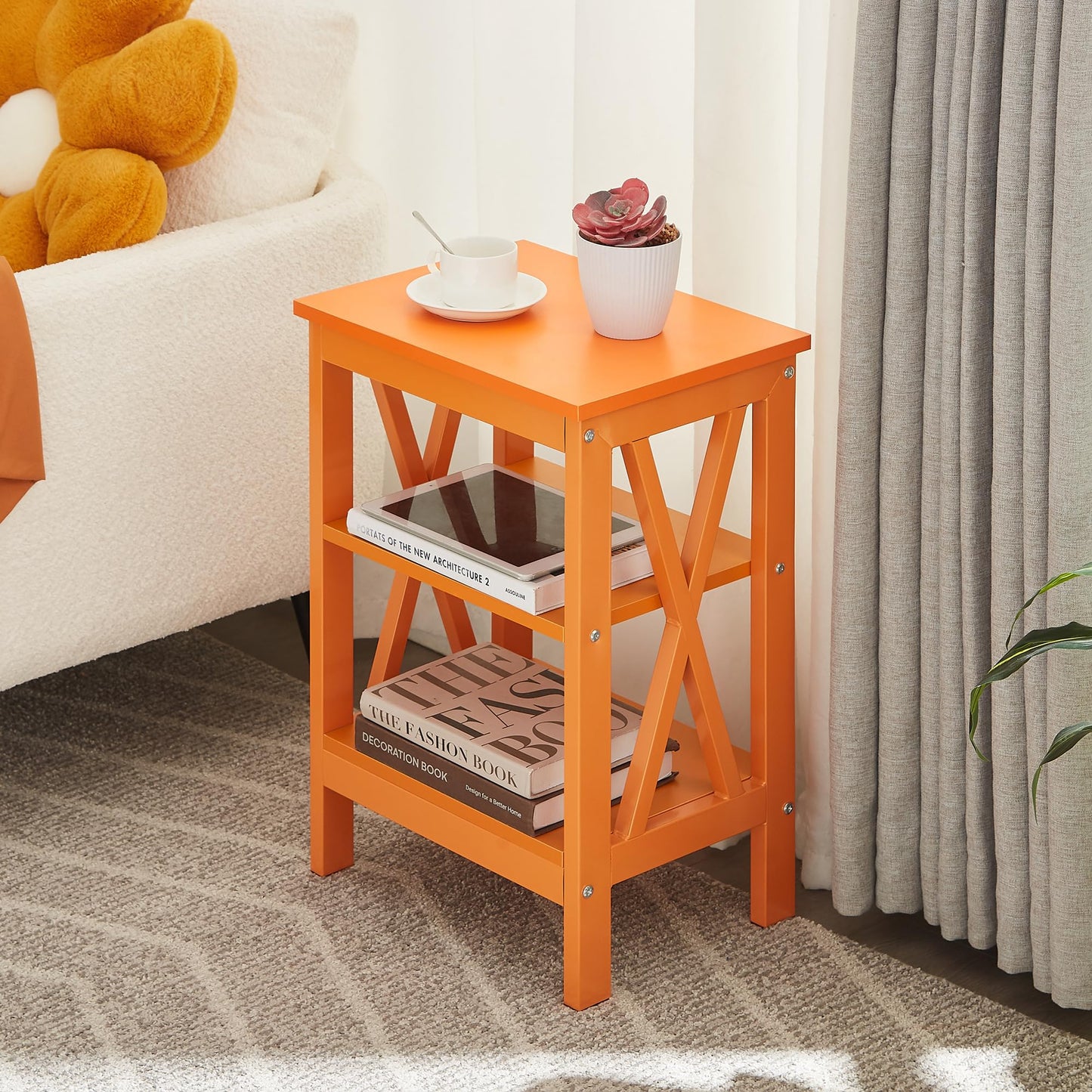 VECELO Nightstands Side/End Table with Storage Shelf Nightstands for Children's Room Living Room Bedroom, Orange