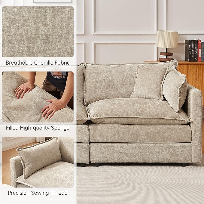 saows Modular Sectional Sofa, 77 Inch L Shaped Couch Set with Armrests, 2-Seater Comfy Cloud Couches for Living Room Apartment, Coffee
