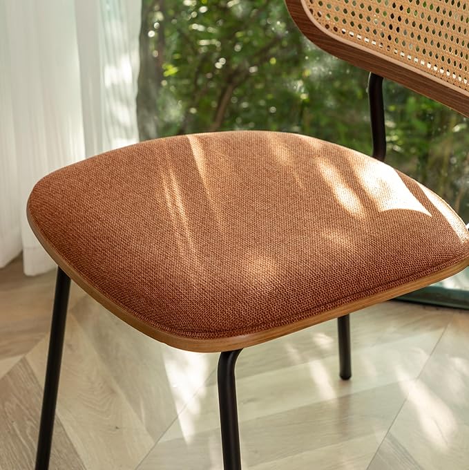 HOCEWI Rattan Dining Chairs Set of 2, Christmas Decoration Mid Century Modern Dining Chairs with Cane Back for Kitchen Dining Room, 19 Inch Fabric Orange