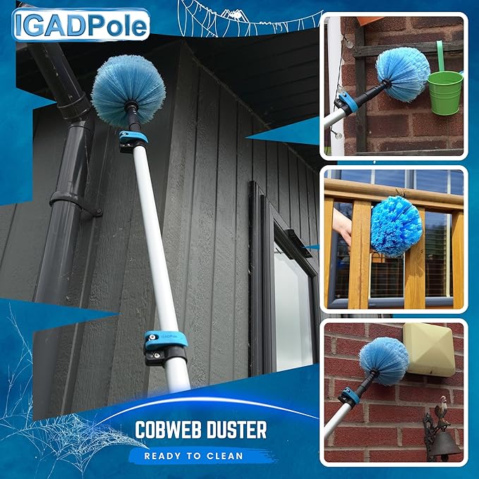 IGADPole 20 FT Water-Fed Washing Kit with Soap-Dispenser, Brush, 10″ Squeegee & Cobweb Duster for Windows, Gutters, Solar Panels & Exterior Walls