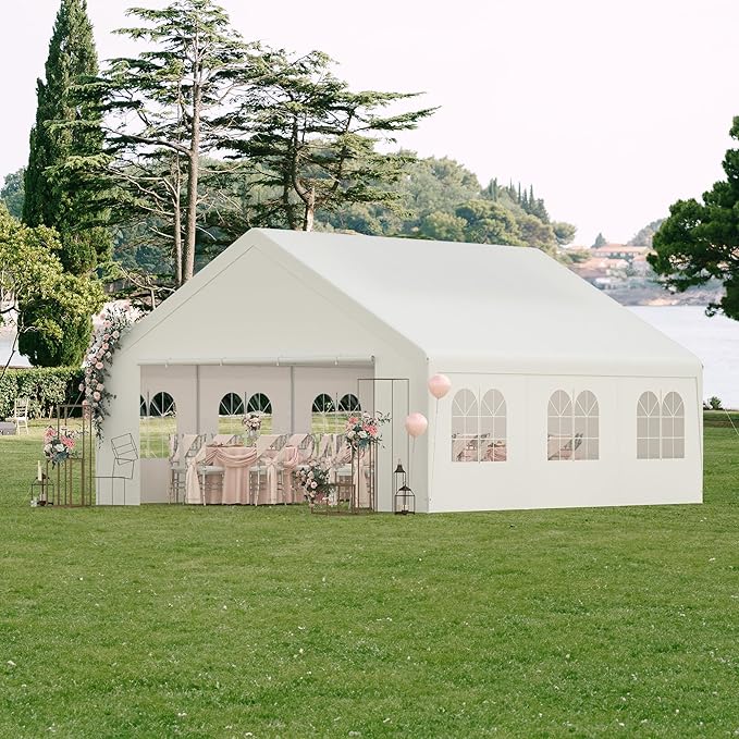 Phonjoroo Party Tent, 20’ x 20’ Heavy Duty Outdoor Canopy Tent All-Season Tarp & Removable Sidewall Waterproof Carport Wed...
