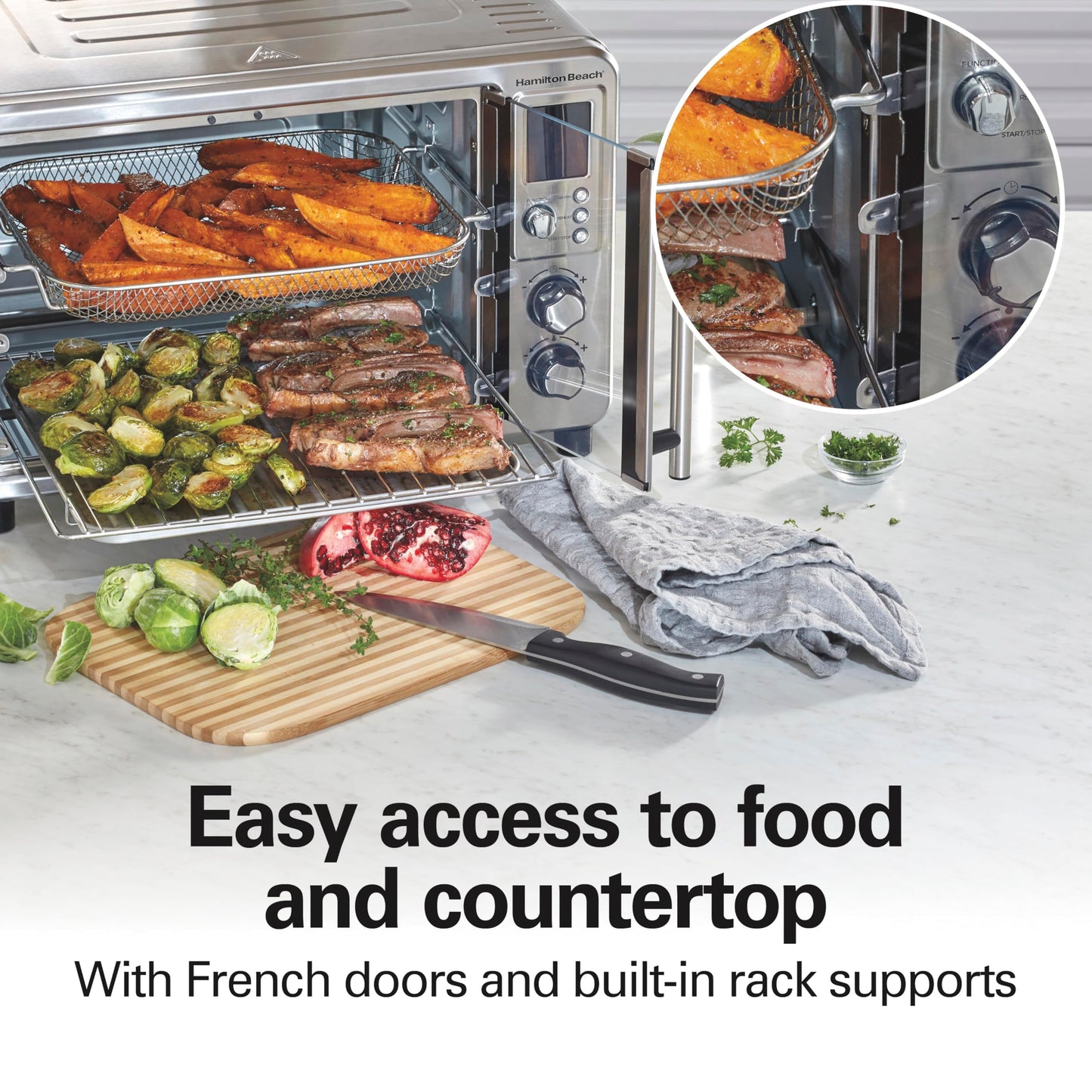 Hamilton Beach Sure Crisp 6-in-1 XL Digital Air Fryer Toaster Oven Combo, With Easy-Access French Doors, Bake, Broil, Toast, Pizza & Reheat Functions, 0.9 cu. ft. Capacity, Stainless Steel (31191)