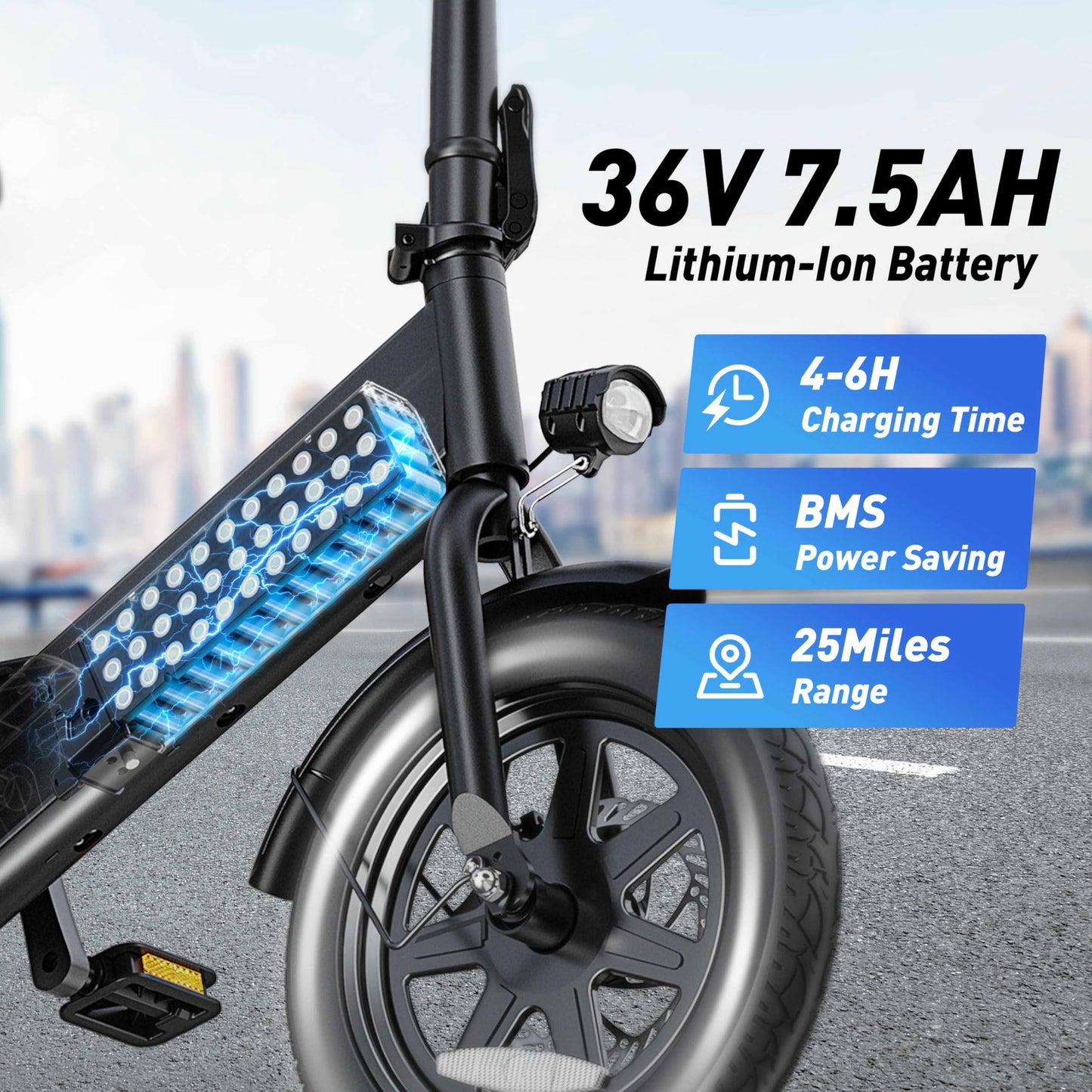 DYU Electric Bike for Adult 350W Motor 36V 7.5Ah Battery,15.5 Mph Folding Electric Bicycles, Dual Disc Brakes 14" Commuter City Mini Ebikes with Pedals for Adults and Teens