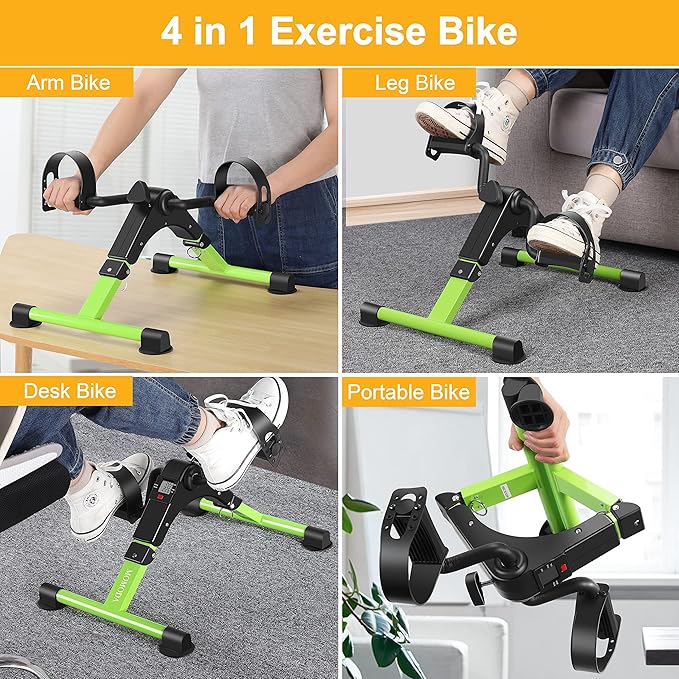 Pedal Exerciser Desk Exercise Bike Leg and Arm Bike with LCD Monitor Foldable (black/green)