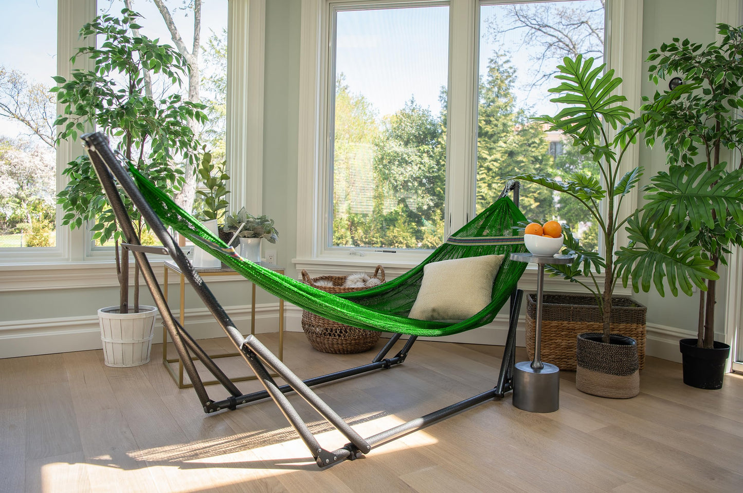 Best Home Fashion Hammock for 2 Persons with Collapsible Steel Stand 600 lbs Capacity- Portable Carrying Case, Adjustable, Perfect for Camping Beach Patio, EZ Daze Foldable Hammock with Stand- Green