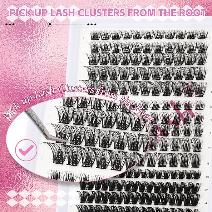 FADLASH Lash Clusters 10-18mm Eyelash Cluster Lashes DIY Lash Extensions D Curl at Home Individual Lashes (K1K2K10-07D-10-18mm)