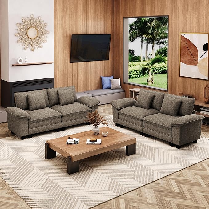 MIXPATIO L-Shaped Cloud Modular Sofa Set, Deep Seat 2-Piece 4-Seater Sectional Couch & Removable Arms, Plush Chenille for Living Room - Smoky Gray