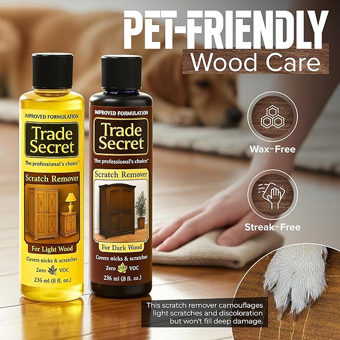 Trade Secret Scratch Concealer for Real Wood Furniture and Floor Cover Nicks and Scratches on Wood Surfaces, Hides Minor Defects (Light and Dark)