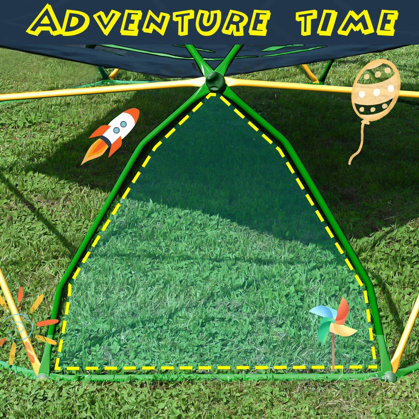 13ft Large Kids Climbing Dome Geometric Jungle Gym Play Structure with 1000 LB Capacity Green & Yellow Outdoor Play Equipment for Backyard Weather-Resistant Steel Frame