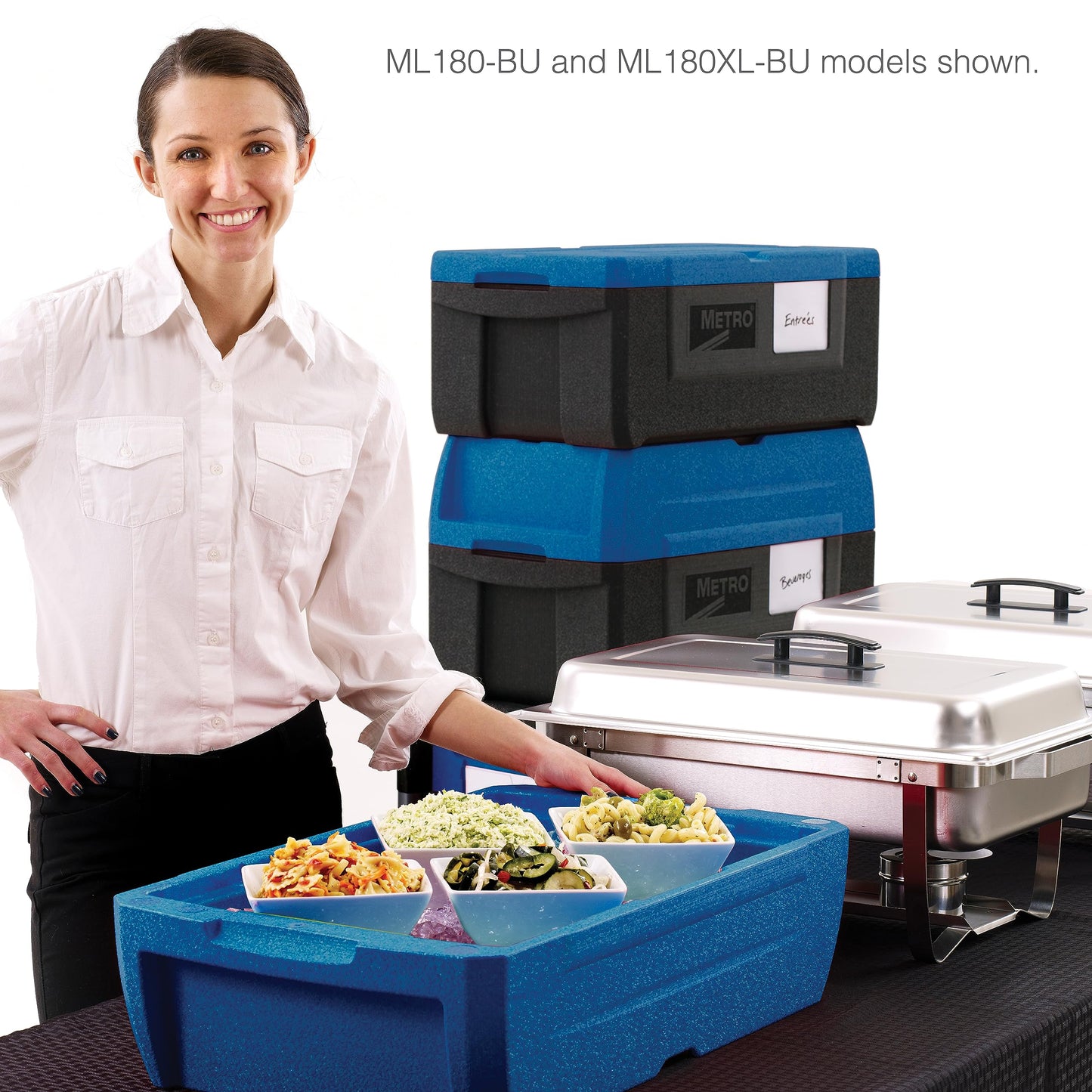 METRO Mightylite ML180-BU Top-Load Insulated Food Carrier - Professional-Grade Multipurpose Pan Carrier, Insulated Cooler and Catering Food Warmer - 30 qt or 3 Pan Capacity - Blue