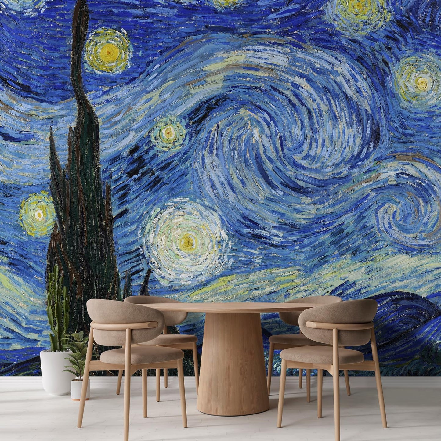 wall26 Starry Night by Vincent Van Gogh Dutch Impressionism 20th Century Artist Peel and Stick Large Wall Mural, Removable Wallpaper, Home Decor - 96x120 inches