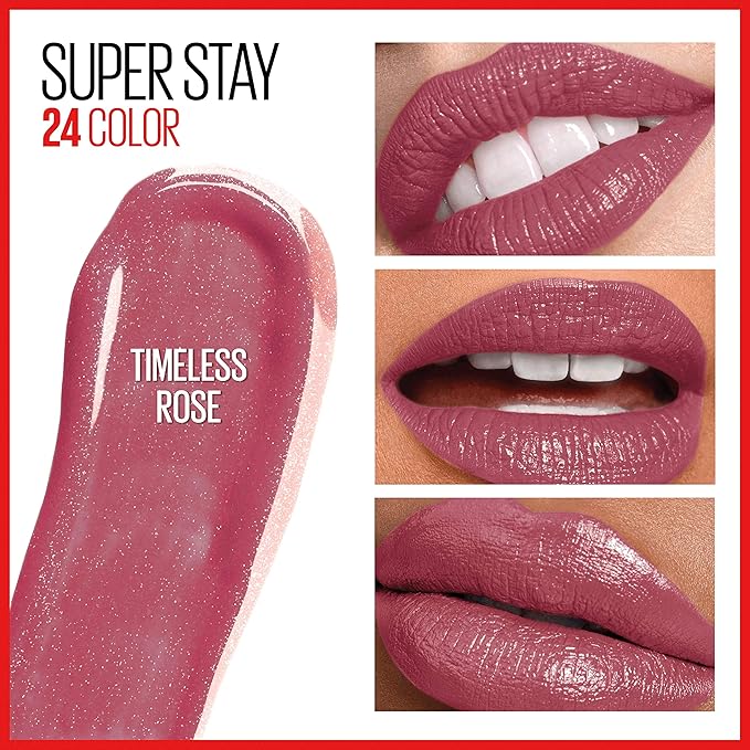 Maybelline Super Stay 24, 2-Step Liquid Lipstick Makeup, Long Lasting Highly Pigmented Color with Moisturizing Balm, Timeless Rose, Pink, 1 Count